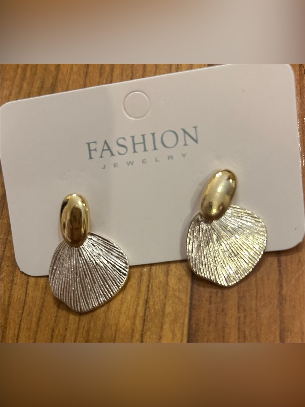 Fashion Jewelry Gold and Silver Textured Shell Drop Earrings